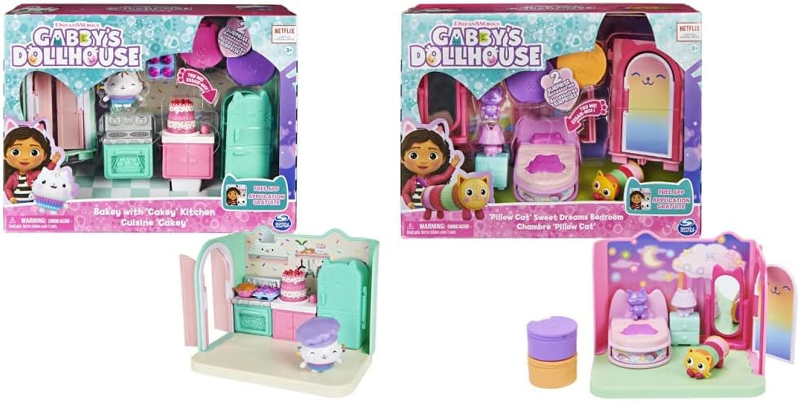 Gabby Dollhouse en Gabby Dollhouse Deluxe Kamer Sweet Dreams Fluffy Cat Slaapkamerkussen Kat en 3 Accessoires 3 Meubelstukken en 2 Verrassingsdozen Geschikt voor kinderen vanaf 3 jaar