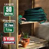 Faithfull tuinslang 50 m (164 ft) versterkt 12,7 mm (1/2 inch) diameter - zware PVC-buis, groen