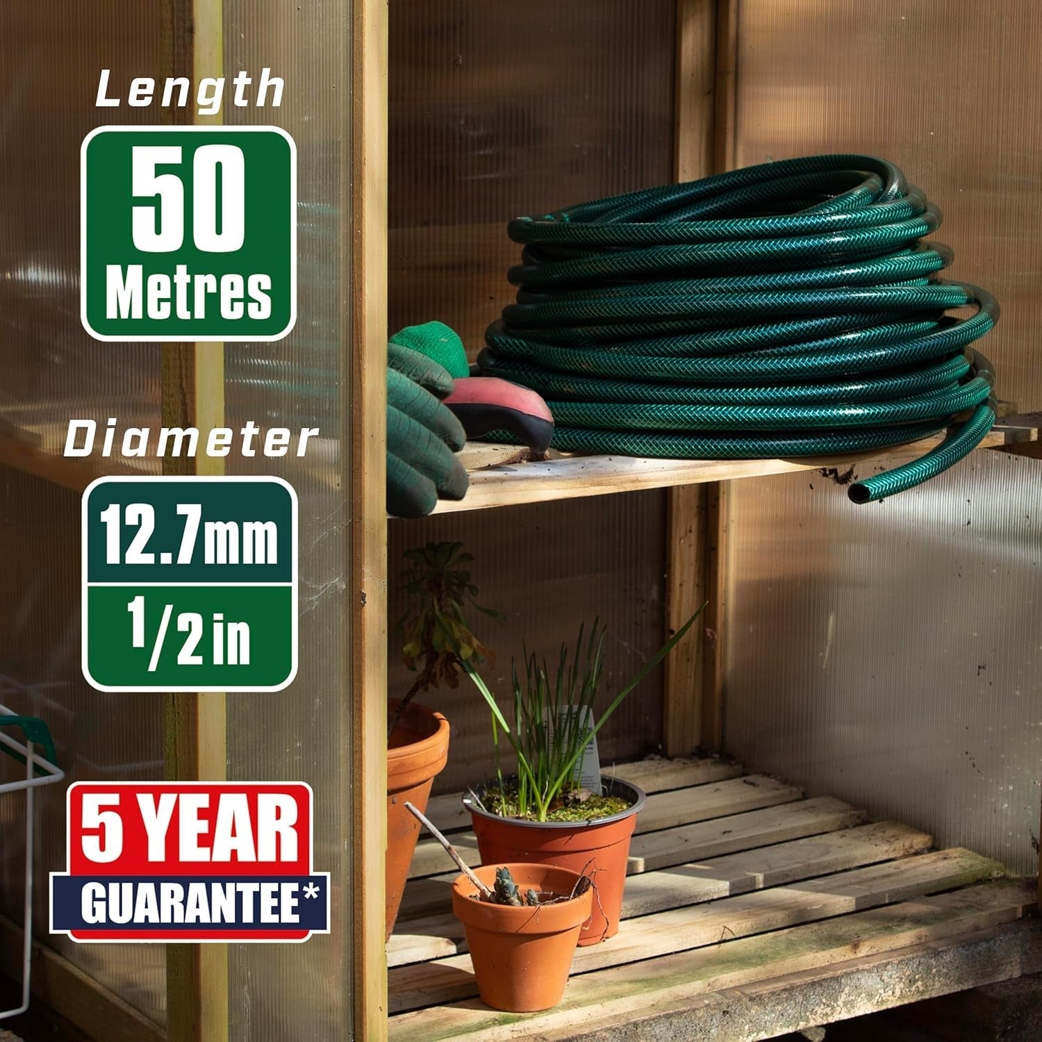 Faithfull tuinslang 50 m (164 ft) versterkt 12,7 mm (1/2 inch) diameter - zware PVC-buis, groen