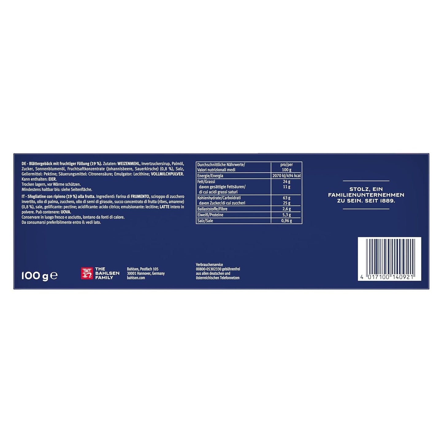 Bahlsen Deloba - 1 pakje - Bladerdeeg van zwarte bessen en kersen (1 x 100 g)