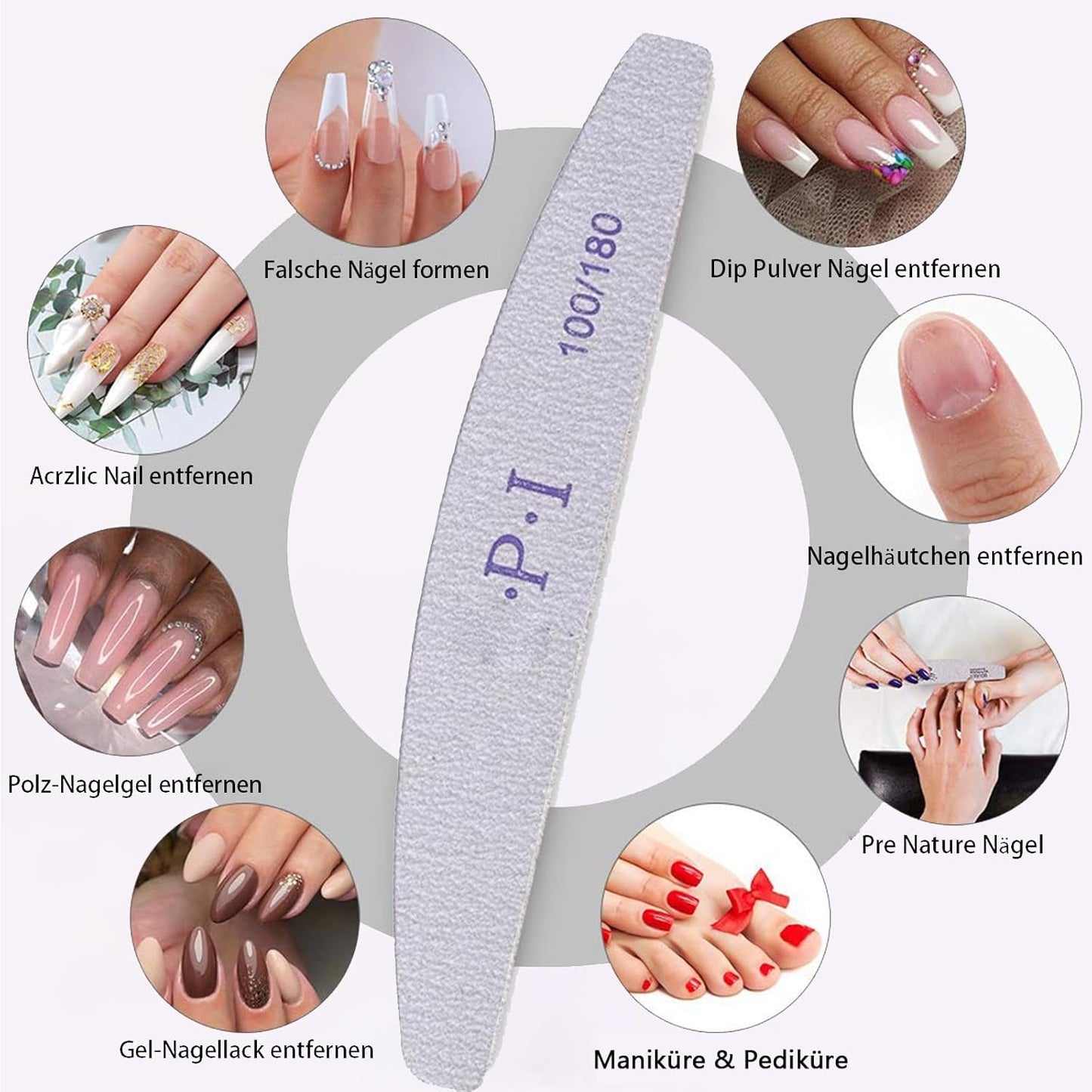 3-delige nagelvijlset, nagelvijlen voor gelnagels, slijtvaste en wasbare gelnagelaccessoires, professionele nagelvijl 100/180 met 3 vormen, wit