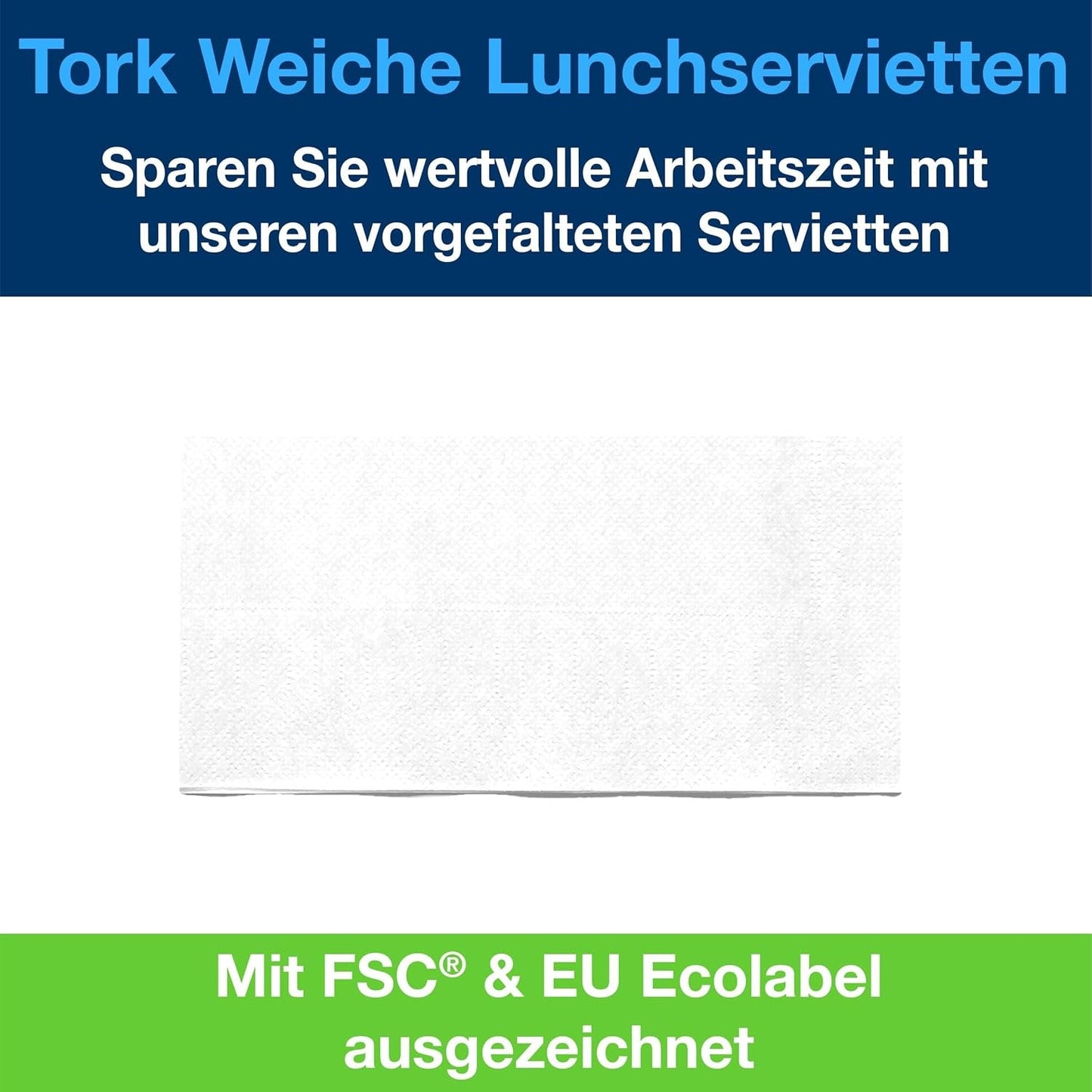 Tork Soft Lunchservet Wit, 1/8 vouw, 3-laags, 33 cm x 33 cm, 150 servetten, 477416