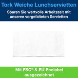 Tork Soft Lunchservet Wit, 1/8 vouw, 3-laags, 33 cm x 33 cm, 150 servetten, 477416