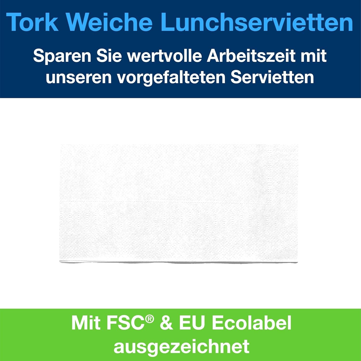 Tork Soft Lunchservet Wit, 1/8 vouw, 3-laags, 33 cm x 33 cm, 150 servetten, 477416