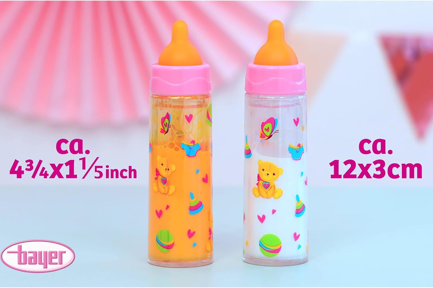 Bayer Design 79201AE Magische fles, melkfles, drinkfles, poppenaccessoire, wit en oranje