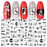 JMEOWIO Nagelsticker Geometrie 10 Blatt Nagelaufkleber Selbstklebend Schwarzes Herz Unregelmäßig Geformt Nail Art Sticker Decoratie Nageldesign Zubehör