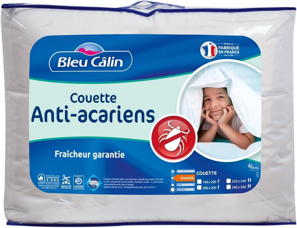 Bleu Calin anti-mijtdekbed 140X200 Cm, Voor eenpersoonsbed, Zachte microvezelhoes, Sanitized behandeling Dekbedden en dekbedden Naty Shop