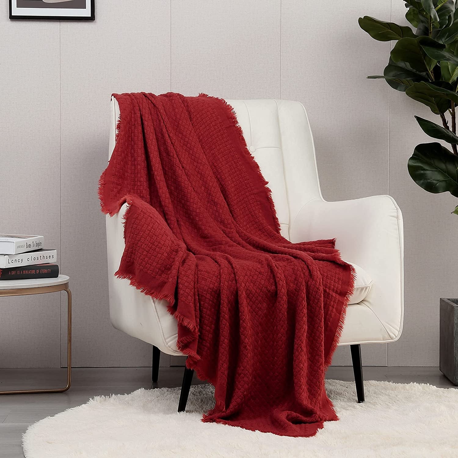 CREVENT Roest Gebreide Deken voor Bank Bank Stoel Bed Woondecoratie Zacht Warm Gezellig Lichtgewicht Lente Zomer Herfst (127,8 X 152,4 cm Karamel / Bruin / Verbrand Oranje) CREVENT Bedden en Dekens Rood