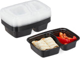 Relaxdays maaltijdbereidingsdozen, set van 10, 2 compartimenten, magnetronbestendig, 800 ml, plastic voedseldoos met deksel, zwarte voedselbewaardozen Naty Shop