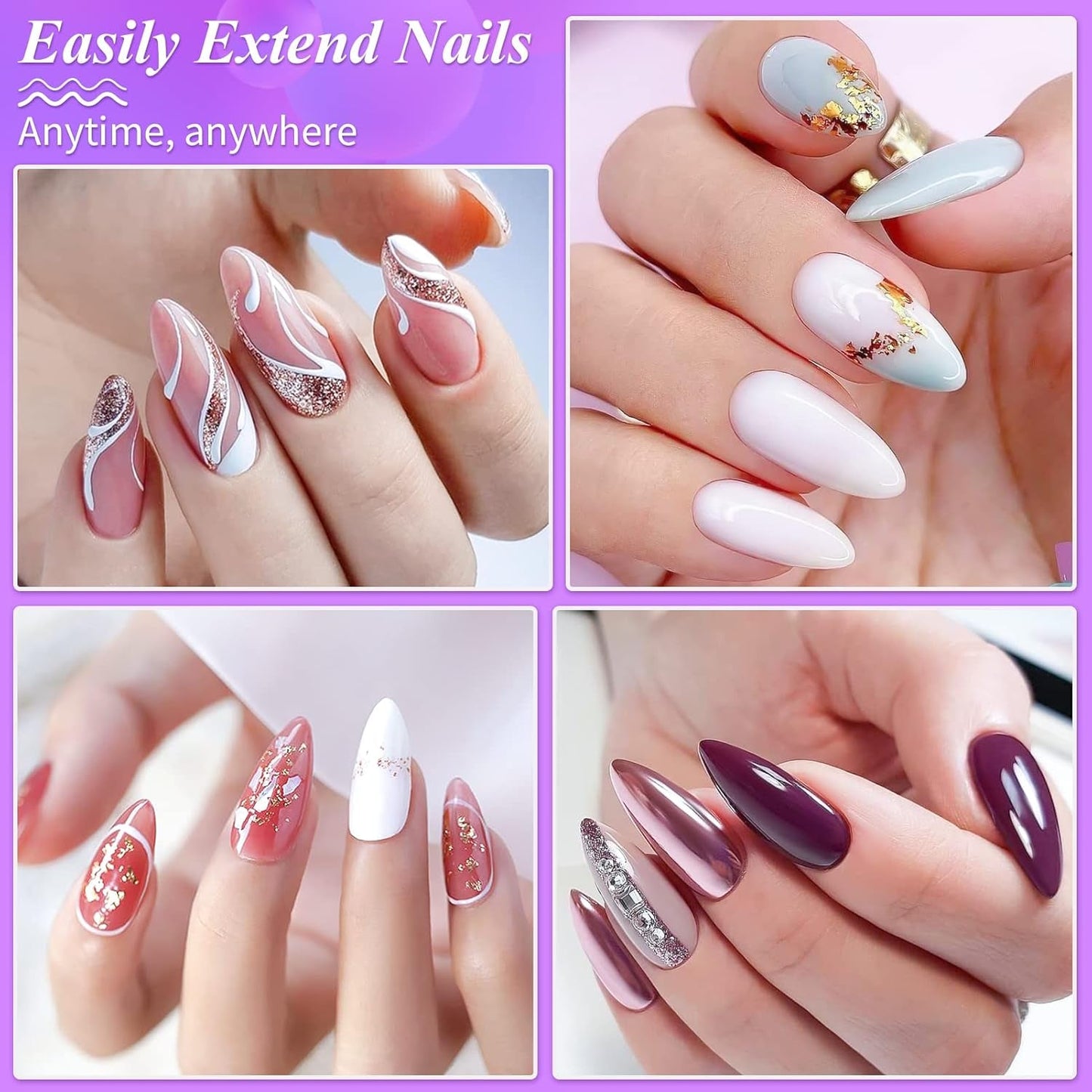 Becellen 500 stuks kunstnageltips, zachte gelnageltips, volledige dekking, gelnageltips, voorgepolijste kunstnagels, doe-het-zelf nagelkunstlijmset (amandelen)