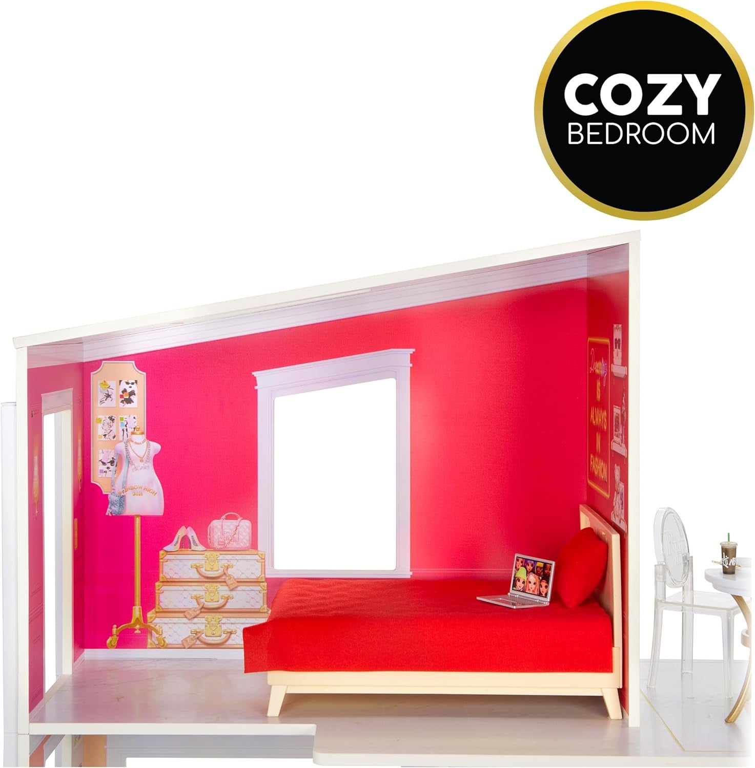 Rainbow High Townhouse - 3-Stöckiges Holzpuppenhaus mit 5 Bunten Zimmern & Terrasse - Komplett Eingerichtetes Haus mit Funktionierendem Lift en Zubehör - Speeltoestel voor kinderen van 4 tot 12+ jaar