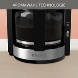 Krups KM3210 Pro Aroma Plus espressomachine, 10 kopjes, 1,25 l, 30 minuten warm houden, zichtbaar waterniveauvenster, antidruppelsysteem, zwart met roestvrijstalen toepassingen