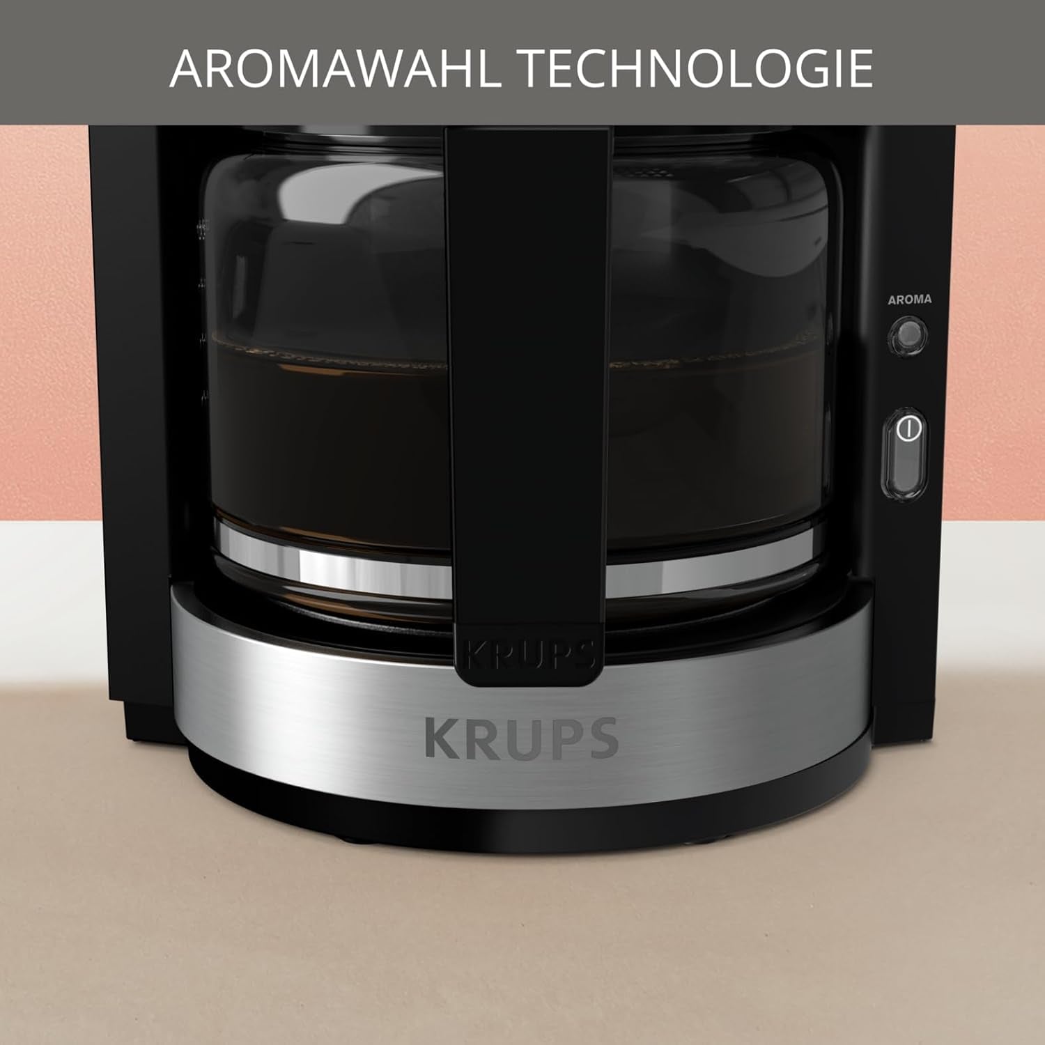 Krups KM3210 Pro Aroma Plus espressomachine, 10 kopjes, 1,25 l, 30 minuten warm houden, zichtbaar waterniveauvenster, antidruppelsysteem, zwart met roestvrijstalen toepassingen