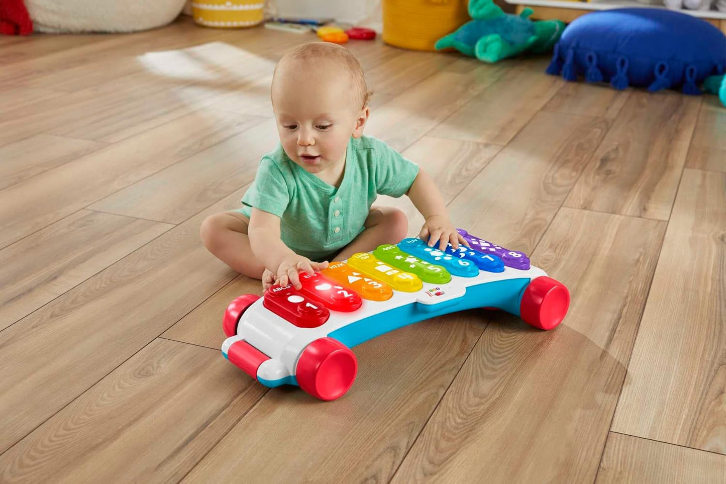 Fisher-Price Oplichtende gigantische xylofoon - elektronisch muziekinstrument om mee te trekken met liedjes met leerinhoud, voor kinderen, peuters vanaf 9 maanden, veelkleurig, versie: Frans, HJK40 Jucarii Bebe Naty Shop