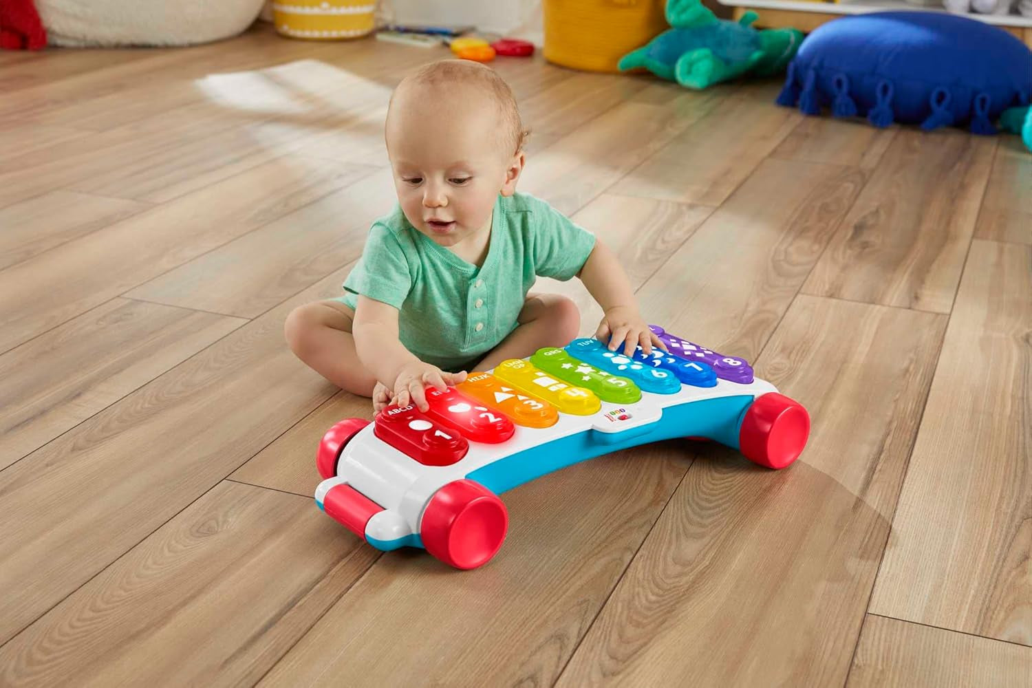 Fisher-Price Oplichtende gigantische xylofoon - elektronisch muziekinstrument om mee te trekken met liedjes met leerinhoud, voor kinderen, peuters vanaf 9 maanden, veelkleurig, versie: Frans, HJK40 Jucarii Bebe Naty Shop