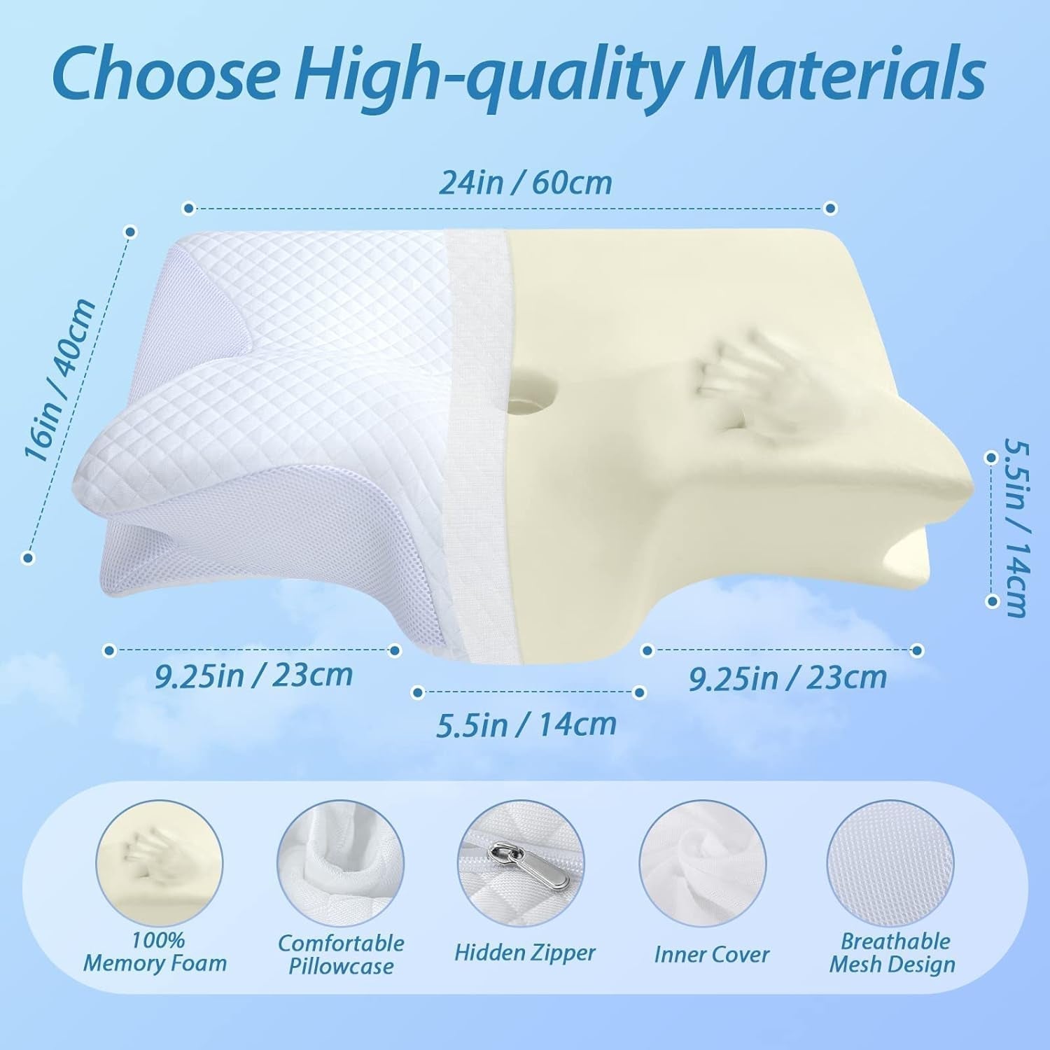HOMCA Nekkussen Orthopedisch kussen 2 in 1 Memory Foam Kussen Neksteunkussen Ergonomisch hoofdkussen voor rug-, zij- en buikpijn 60 X 13/11 X 40 cm Naty Shop Cervicale orthopedische kussens