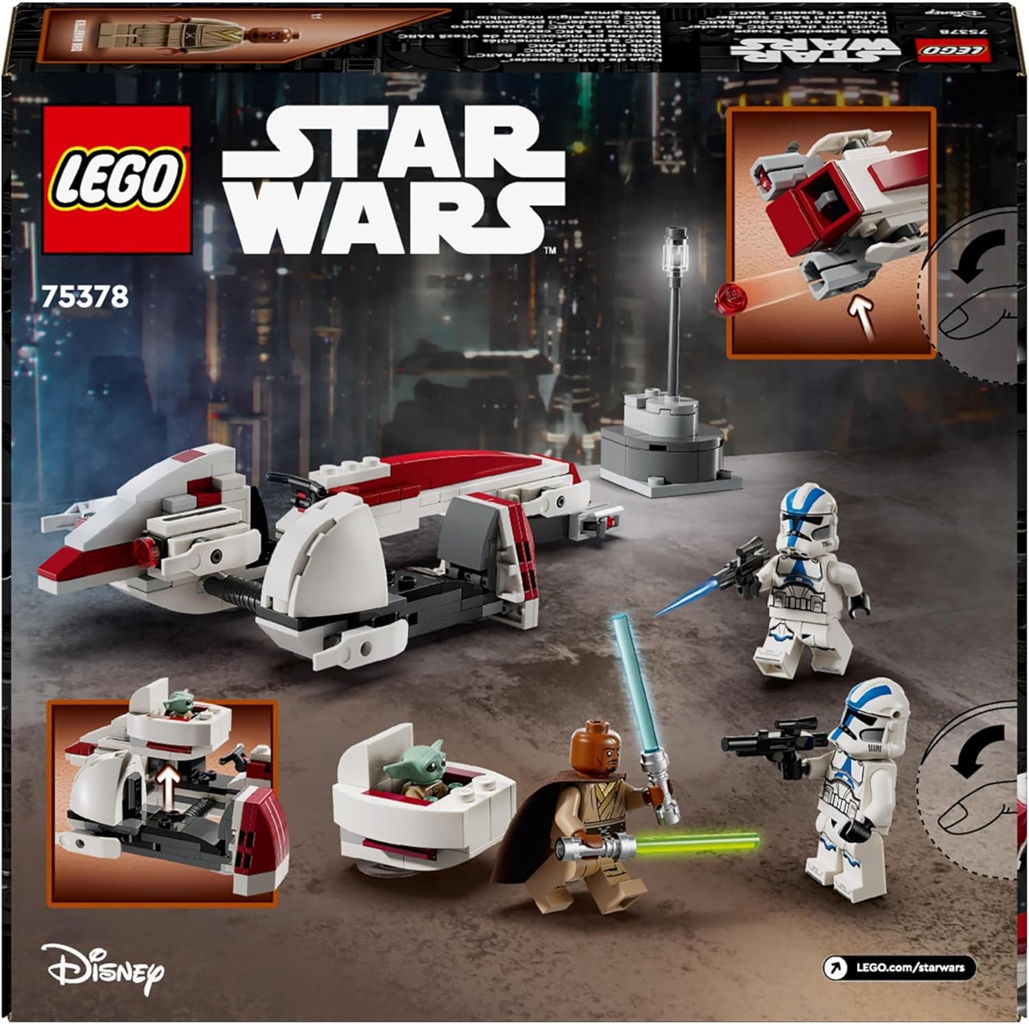 LEGO Star Wars Ontsnapping met de BARC Speeder, de Mandalorian set, speelgoedfiets met zijspan, inclusief de figuren Kelleran Beq en Grogu, cadeau voor jongens en meisjes vanaf 8 jaar 75378 Bouwsets Beuche in LEGO-Store