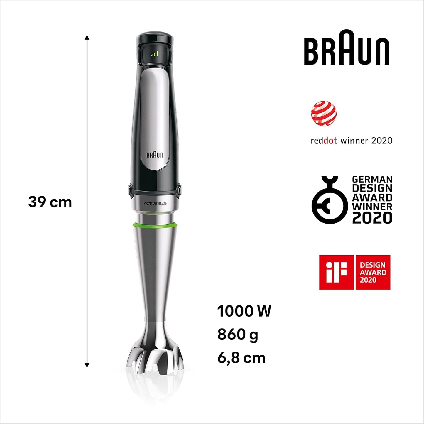 Braun Household Hogar Multiquick 7 Mixer, Spritzschutz, Spülmaschinenfest, Bpa-Frei, 600 Ml, Zerkleinerer 500 Ml, Eisklinge, MQ 7035XBI, 1000 W, Schwarz, MQ7035XBI Keuken Naty Shop