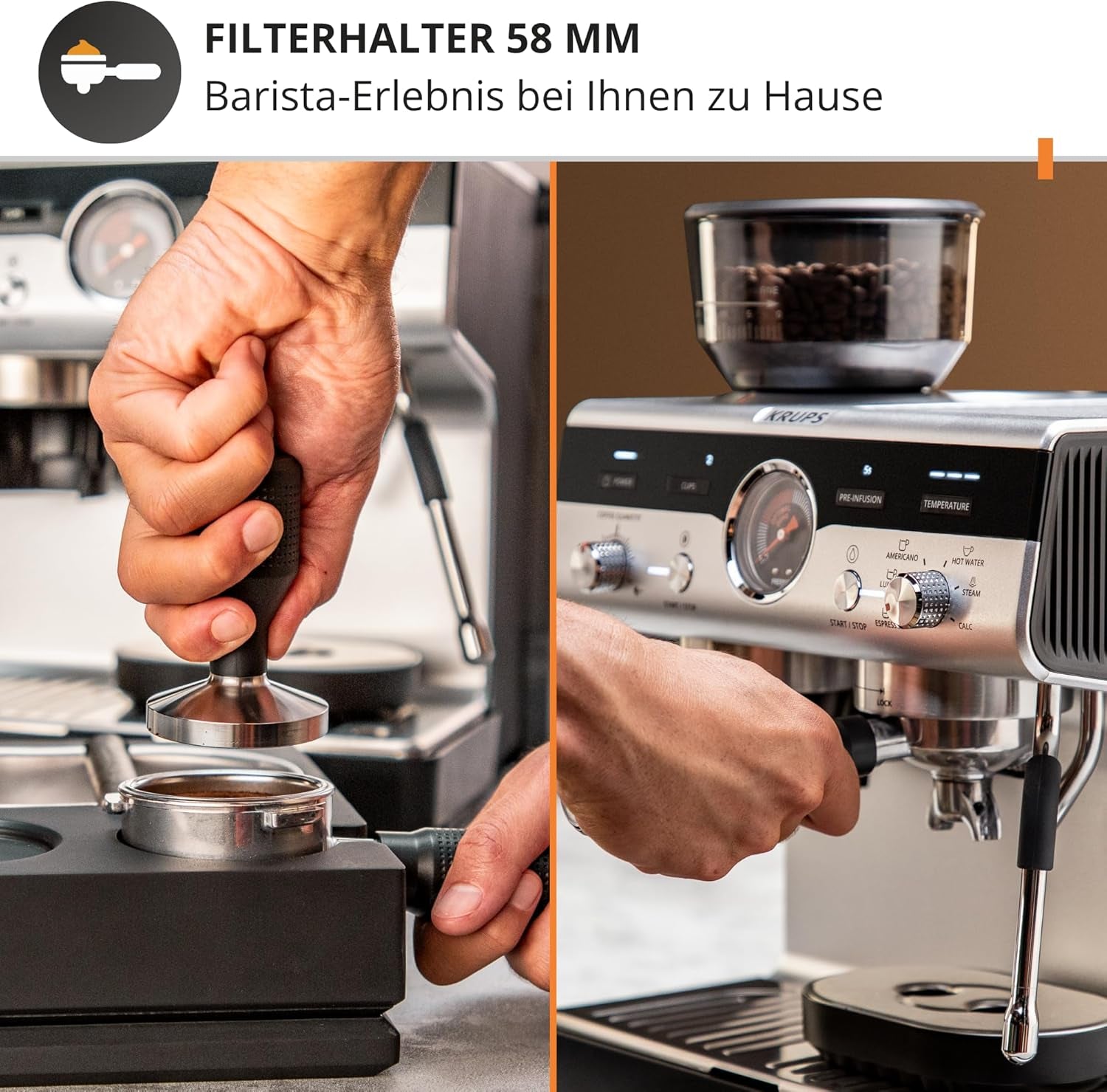 Krups Precision handmatige espressomachine met portafilter en molen, barista koffiemachine met intuïtief bedieningspaneel, pre-infusie instellingen, espressomachine met stoompijpje, snelle opwarming, XP801T10