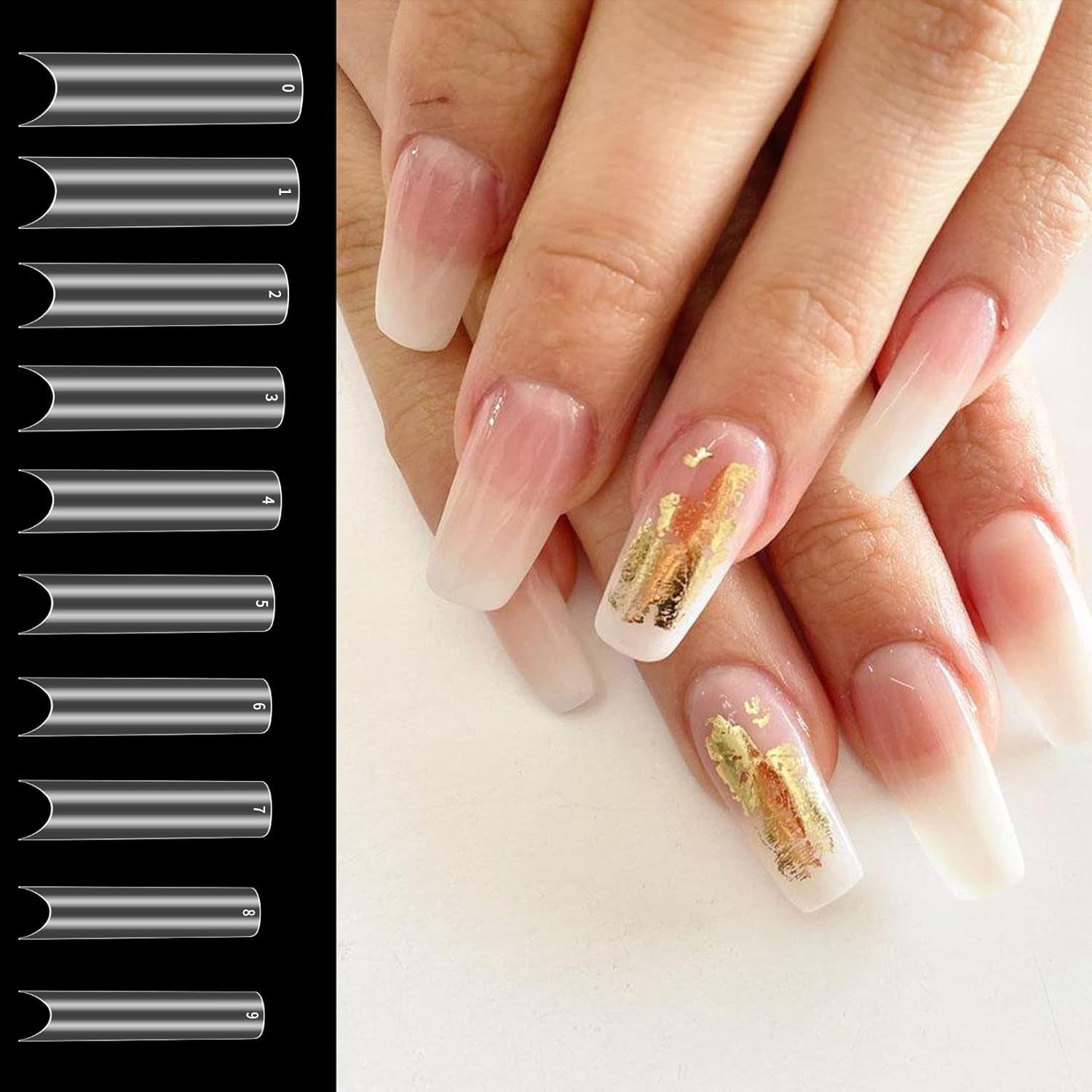 200 stuks valse nageltips, acryl kunstmatige nageltips, Franse valse nageltips, extra lange rechte vierkante duidelijke valse nageltips voor doe-het-zelf nagelsalons