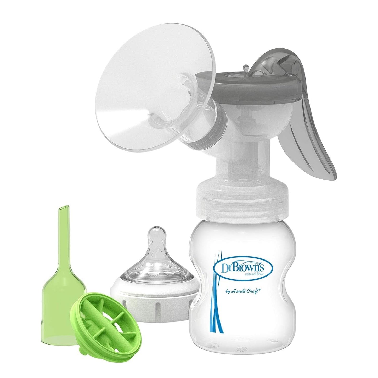 Handmatige borstkolf met 100% siliconen Softshape-bescherming (B, 25 mm flens) en antikrampjesopties + 150 ml fles met brede mond en speen niveau 1 met langzame doorstroming Accessoires Voeding en borstvoeding Bebe Naty Shop