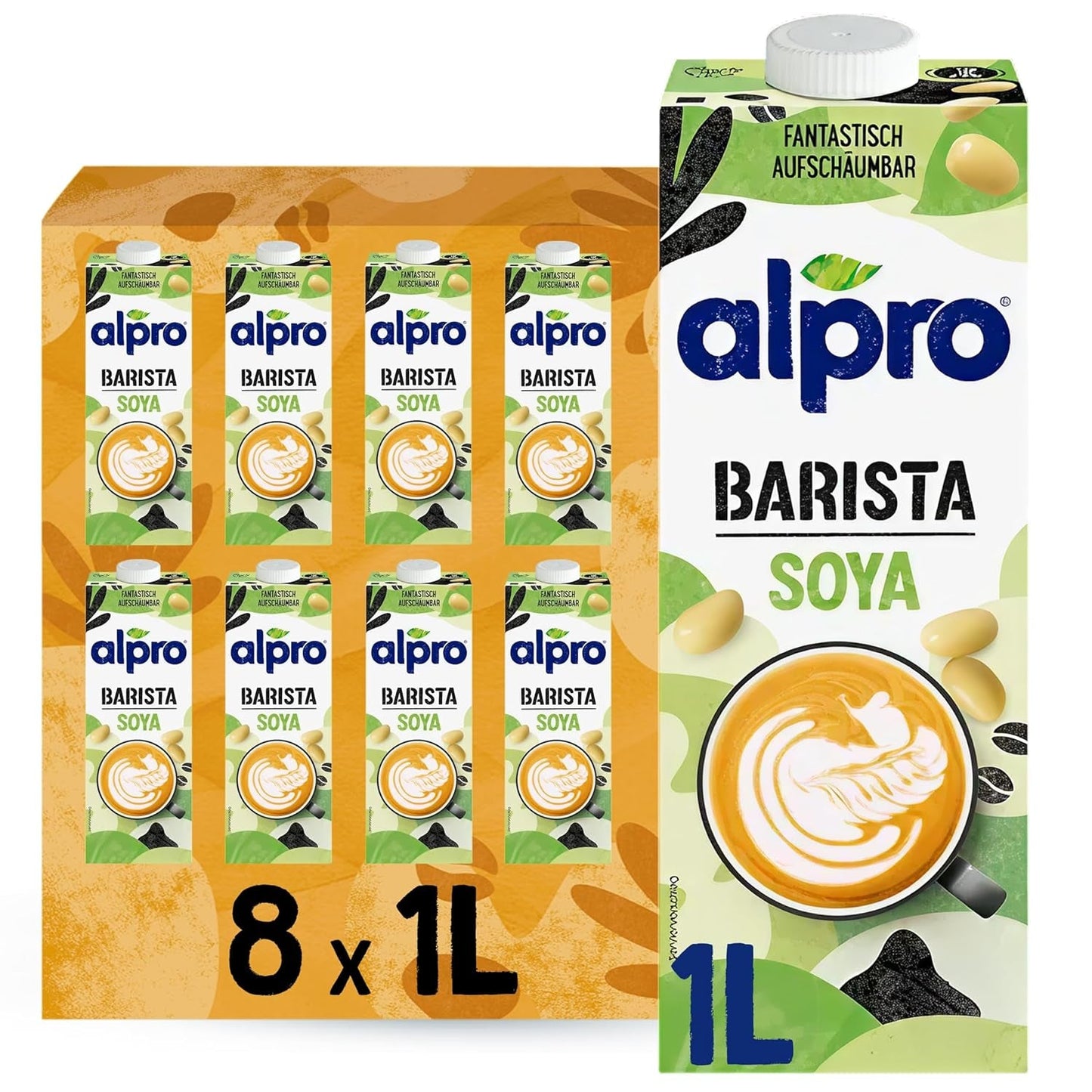 Alpro Barista Haferdrink – Zum Aufschäumen – Vegan en melkvrij – Van Natur aus lactosevrij – Rijk aan ballaststoffen, calcium en vitamines – 8 x 1 L – Haltbar