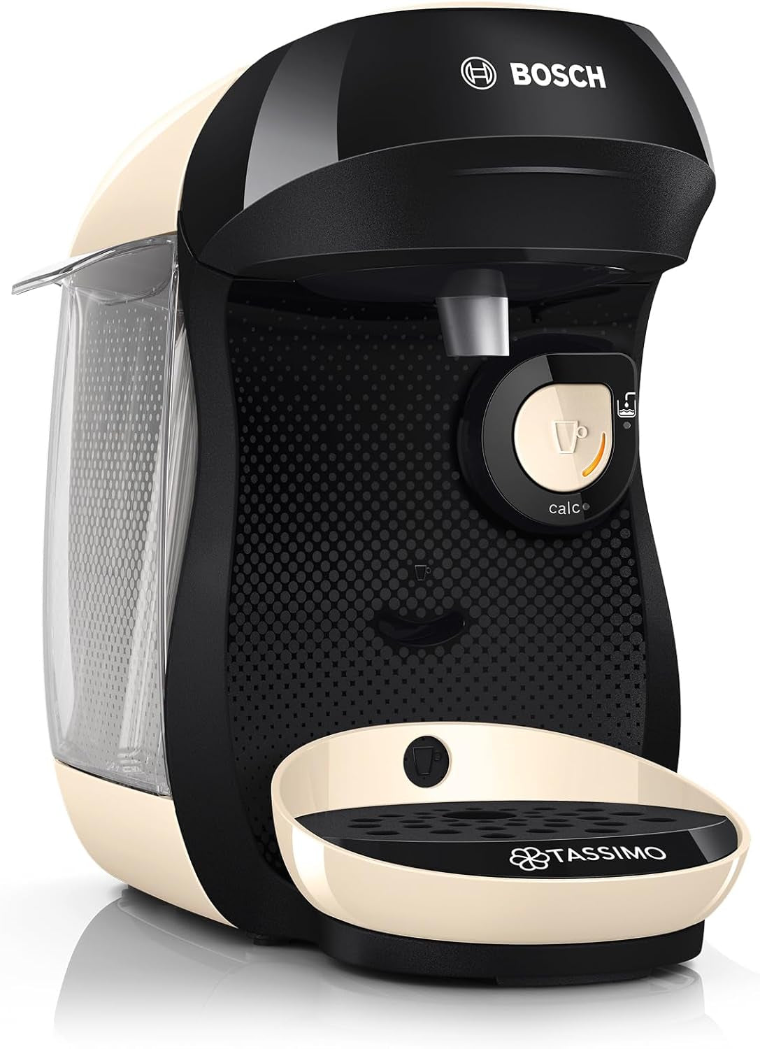 Bosch Tassimo Happy Friendly TAS107E Capsule-espressomachine, 70+ dranken, geschikt voor alle kopjes, auto-stop, duurzaam, perfecte dosering, ruimtebesparend, 1400W, crème/zwart