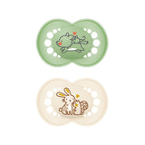 MAM Originele Fopspenen, 2-pack, Tandvriendelijke babyfopspenen, gemaakt van duurzame en biologisch regenereerbare materialen, MAM SkinSoft siliconen spenen, met fopspeendoos, 6-16 maanden, Wolf/Konijn