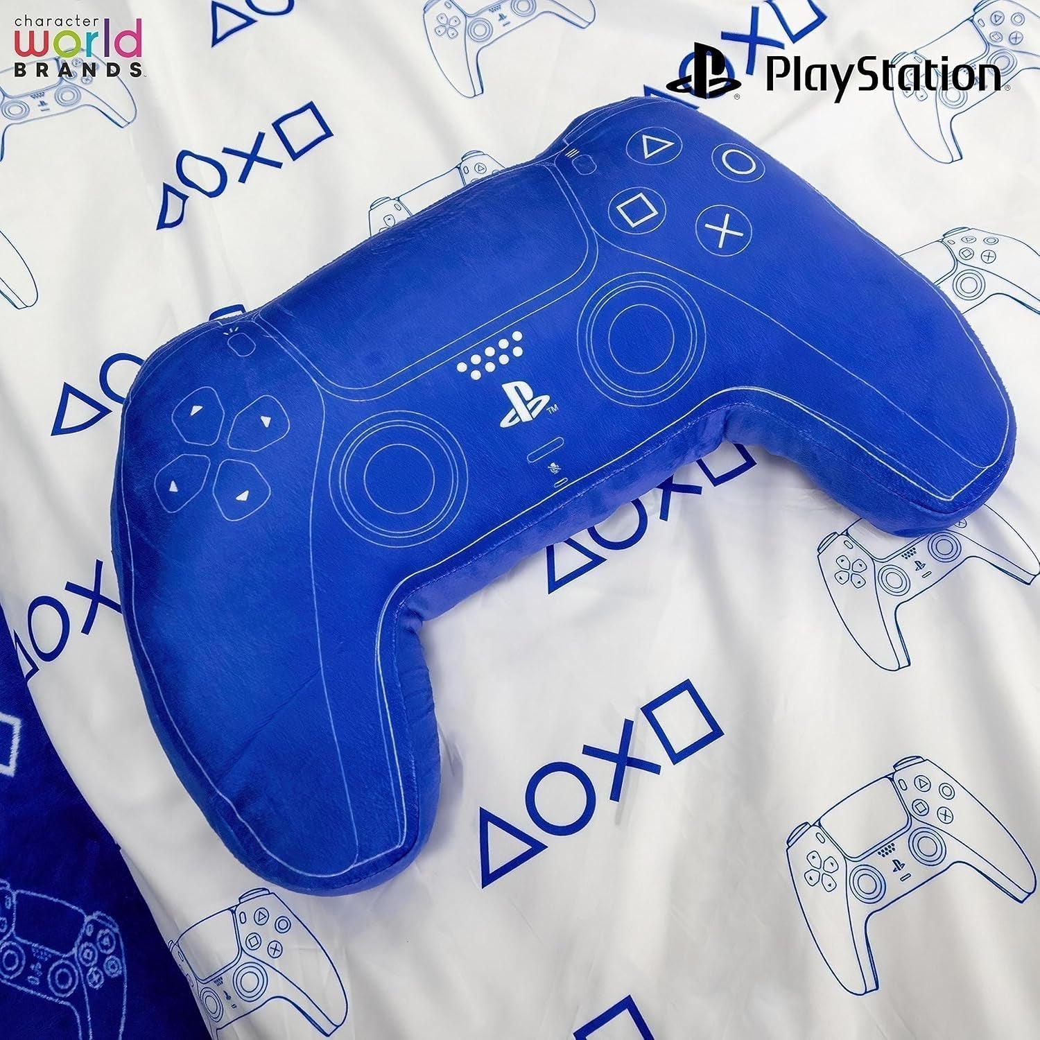 Karakterwereld: officieel gelicentieerd PlayStation-controllervormig kussen, handsetontwerp, gevuld pluchen kussen | Perfect voor slaapkamer- of speeldecoratie, blauwe standaardkussens van Naty Shop