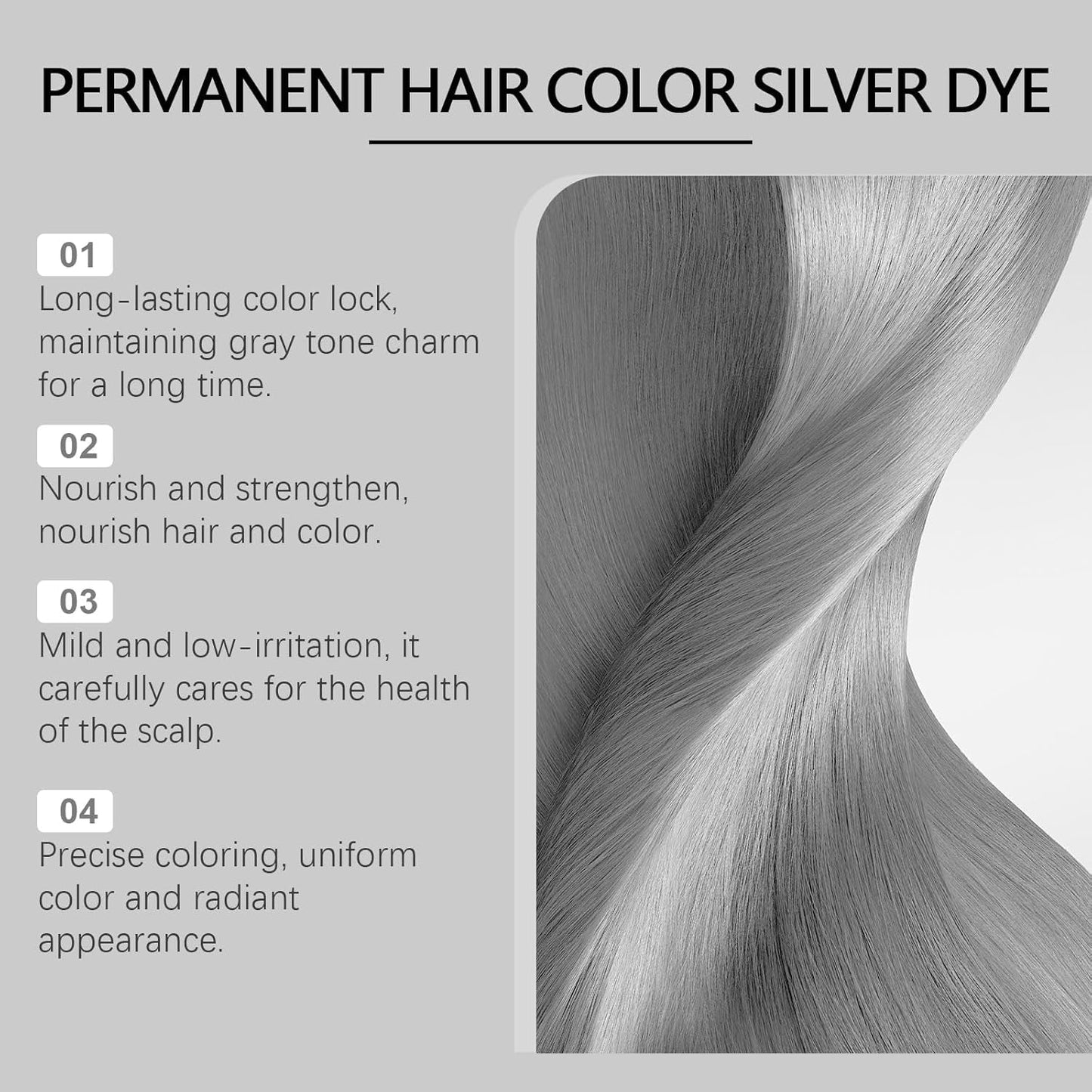 2-in-1 natuurlijke essentie-extract zilveren haarverf, Detroit Rain zilveren haarverf, metallic zilveren haarverf, zilveren haarverf voor donker haar, zilveren haarverf, permanente haarverf (1 stuk) Naty Shop haarverf