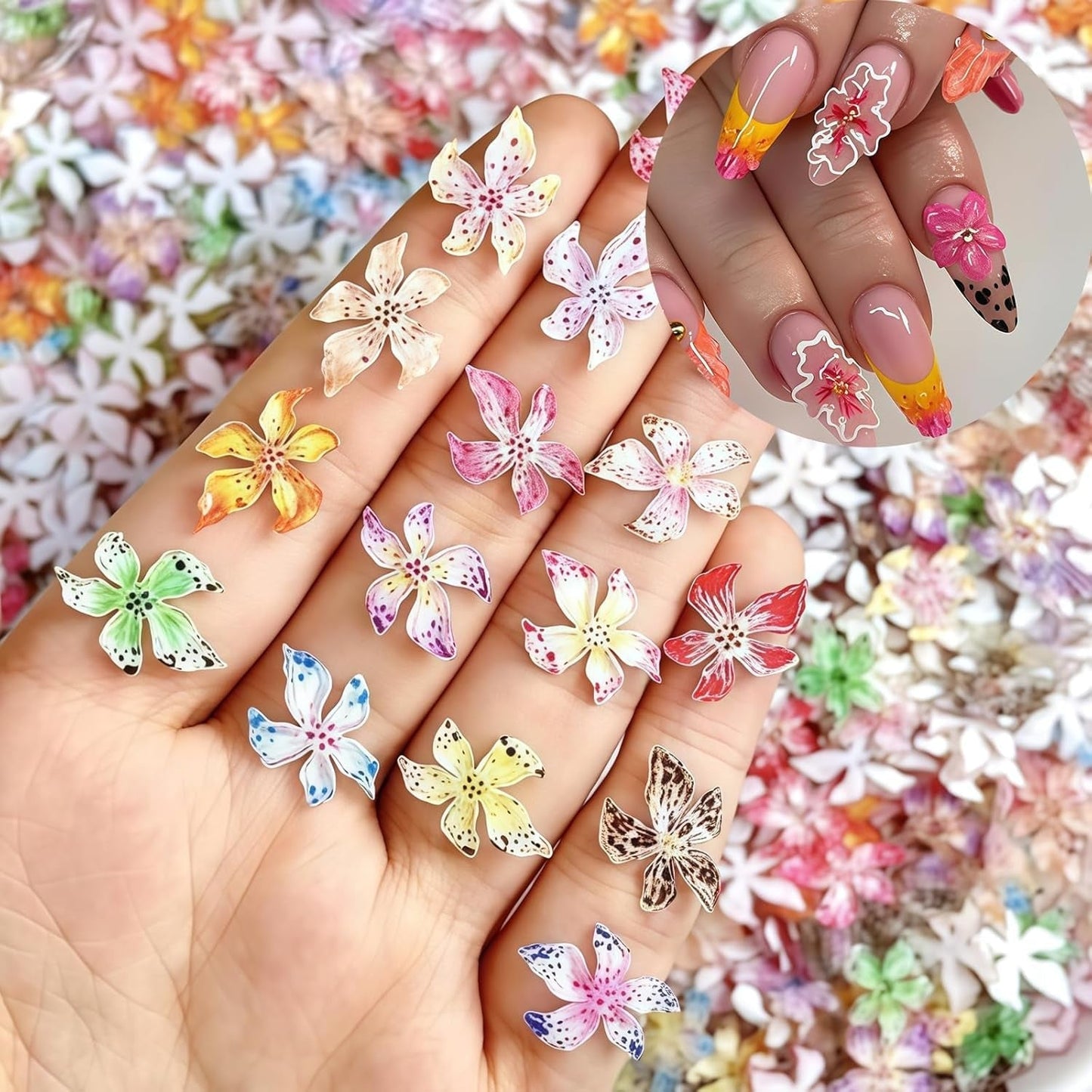 50 stuks 3D Blume Nail Charms Set, Bunte Nageldesign Zubehör, Nägel Charms en Nagel Art Charms, Perfect voor Nailart, Nageldecoratie en DIY Nageldesign