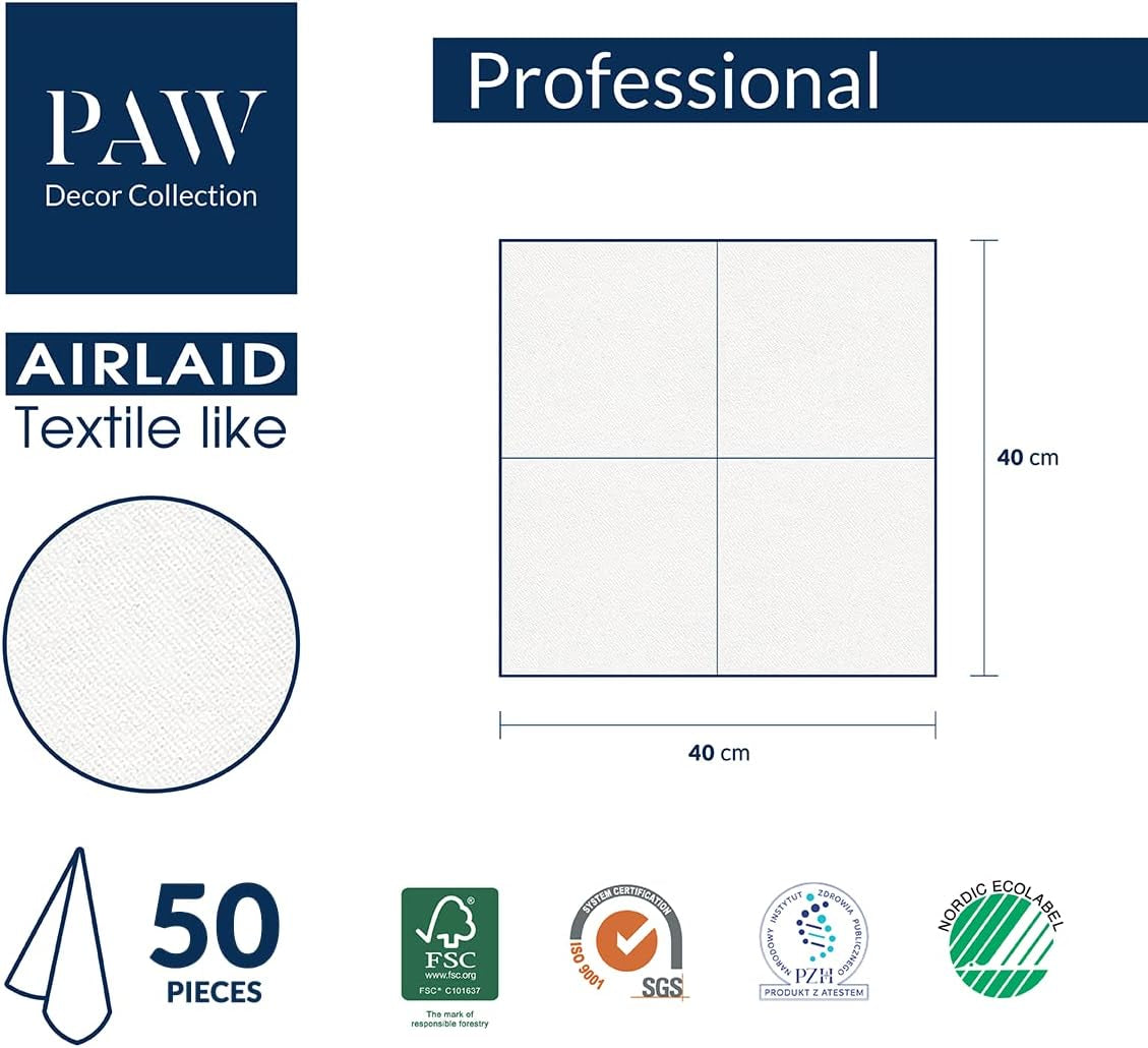 PAW - Airlaid Servetten - Doekachtig (40 X 40 Cm) I 50 Stuks I Voor Begrafenisdienst, Uitvaartfeest, Begrafenis, Afscheid I Hoogwaardige Tafeldecoratie Stoffen Servetten - Geheugenbloem I Geheugenbloem