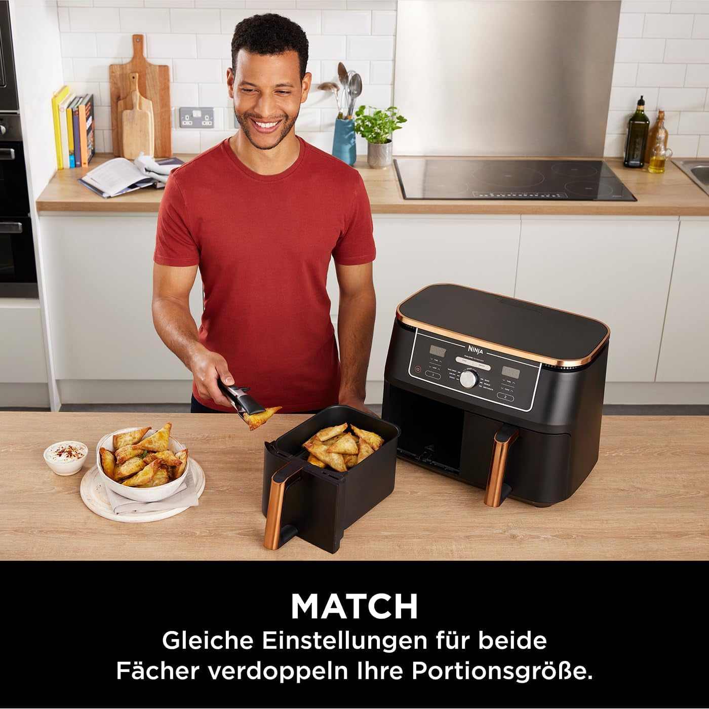 Ninja Foodi AF400EUCP MAX luchtfriteuse met twee zones, heteluchtfriteuse van 9,5 liter, 2 compartimenten, met tang, antiaanbaklaag Huishoudelijke apparaten Naty Shop