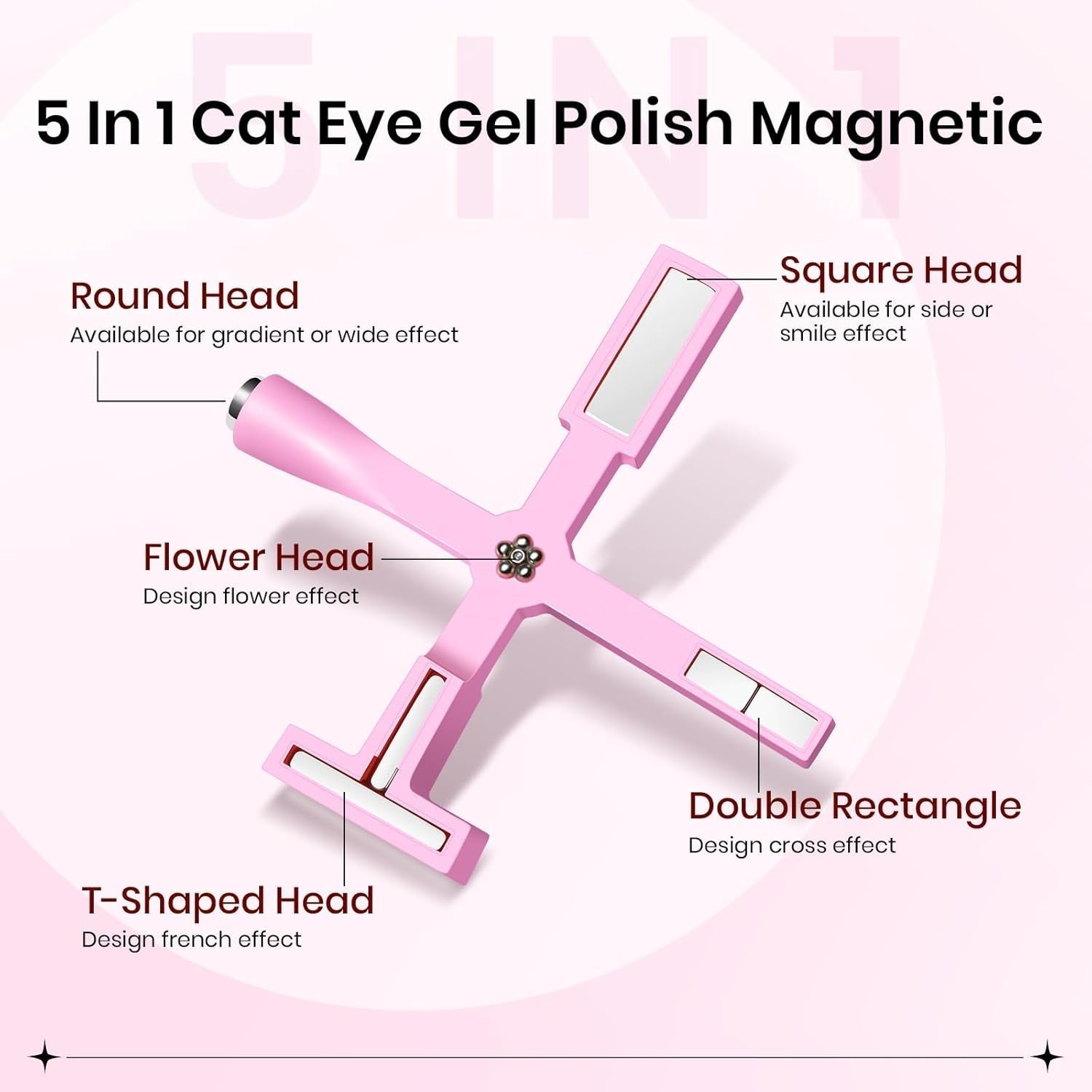 SUPWEE 5 in 1 nagelmagneetgereedschap, roze Cat Eye-magneet voor nagelmultifuncties Magnetstift DIY Magic 3D-magneetstick-pennenset Nail Art-magneetstick voor nagelkunst doe-het-zelf