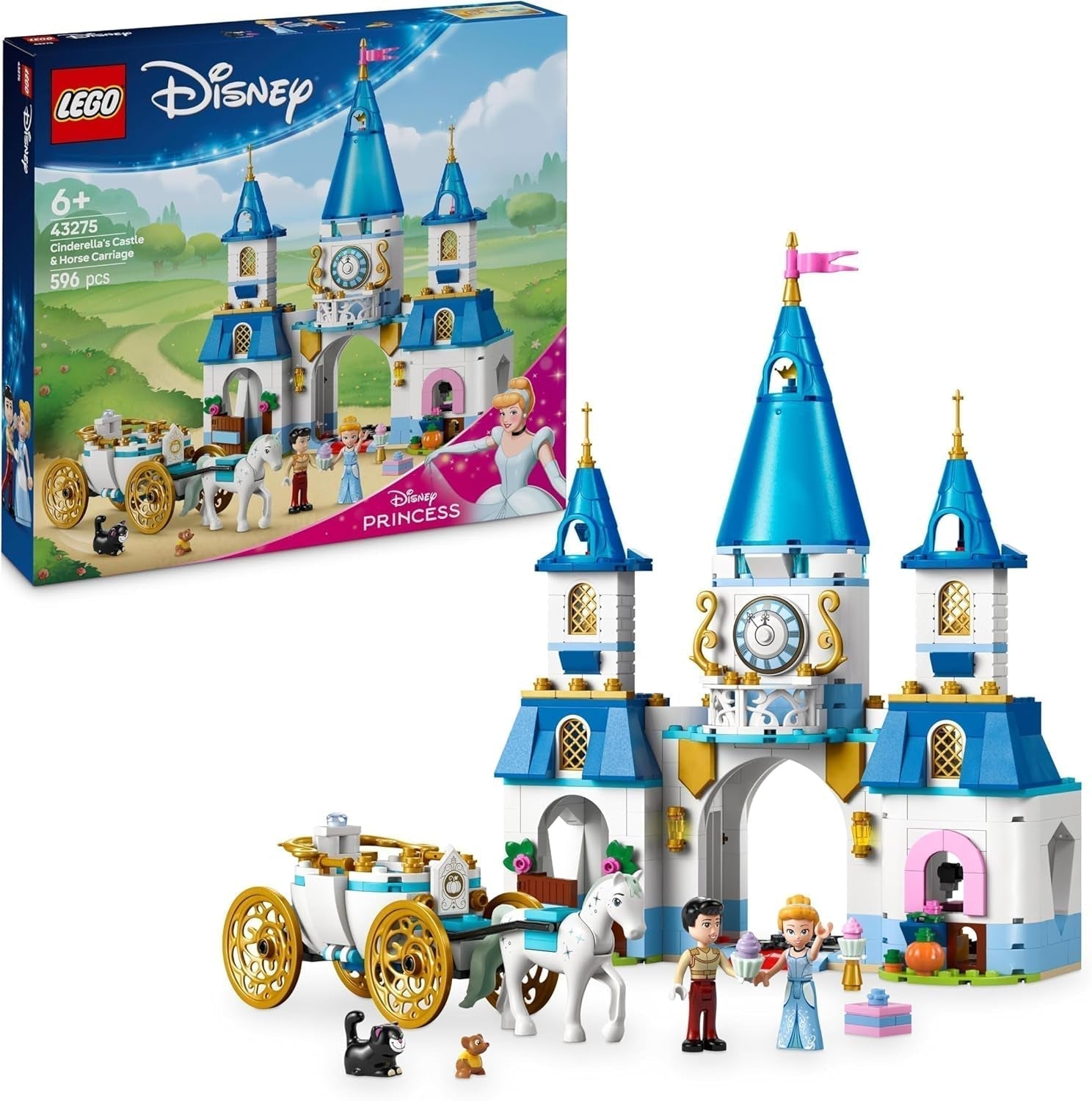 LEGO Ç€ Disney Prinsessenkasteel Assepoester en de paardenkoets, set voor meisjes vanaf 6 jaar, Fantastisch speelgoed met prinses Assepoester en charmante prins-minipoppen, cadeau-idee voor Disney-fans 43275 Bouwsets Beuche in LEGO-Store Standaardtitel