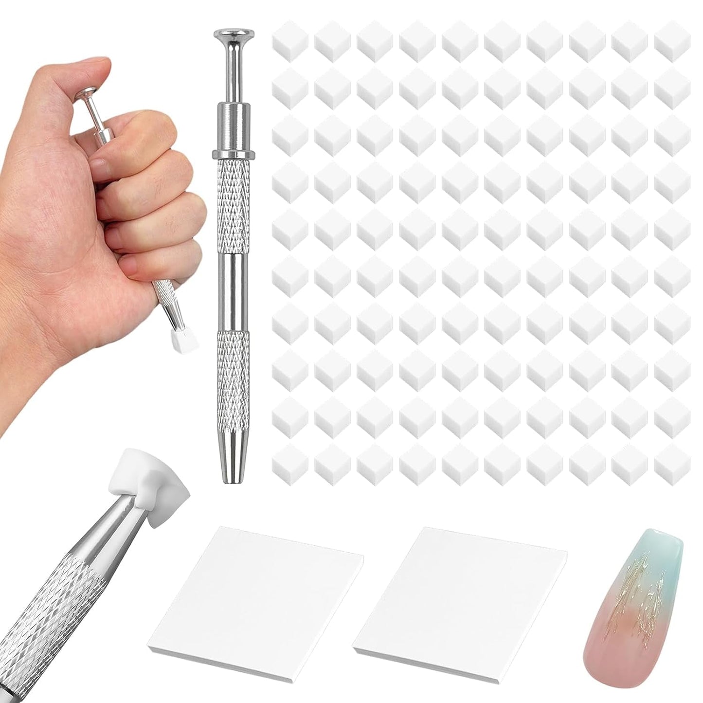 100Stks Latexfrei Nailart Schwämme, Ombre Nagelschwammpinsel, Nagelschwamm Mit Metallgreifer 100 Blatt Nailart-Mischpapier Austellungsbox, Maniküre Schwamm Applikator Für Farbverlauf Nailart