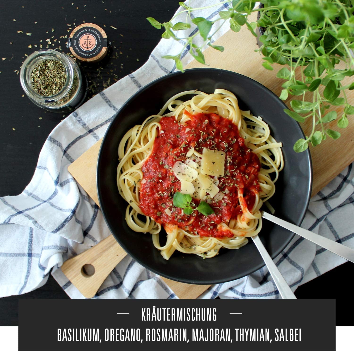 Ankerkraut Italienische Kräuter, mediterranes Universalgewürz für Pasta, Pizza en Salade, 25 g in korkenglas