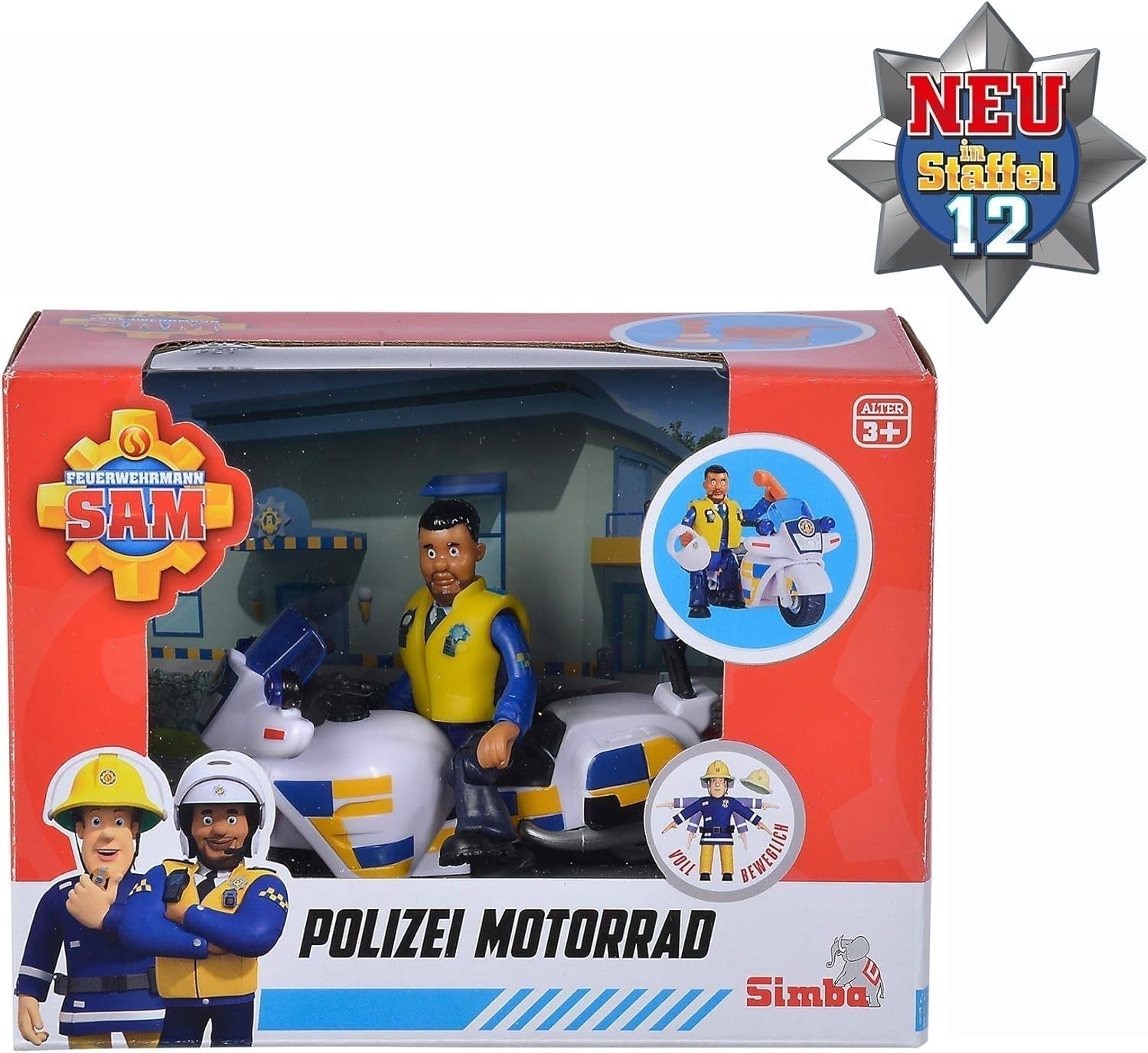 Simba 109251092 - Politiemotor Brandweerman Sam, Met Malcolm-figuur, Met accessoires, Seizoen 12, Vanaf 3 jaar Actiefiguren Naty Shop