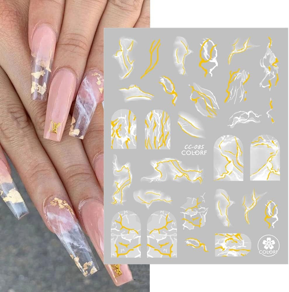 9 Blatt Nagelsticker Französische Spitzenmarmor Nagelaufkleber Selbstklebend Weißes Gold Nail Art Sticker Decoratie Nageldesign Zubehör