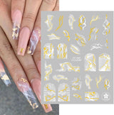 9 Blatt Nagelsticker Französische Spitzenmarmor Nagelaufkleber Selbstklebend Weißes Gold Nail Art Sticker Decoratie Nageldesign Zubehör