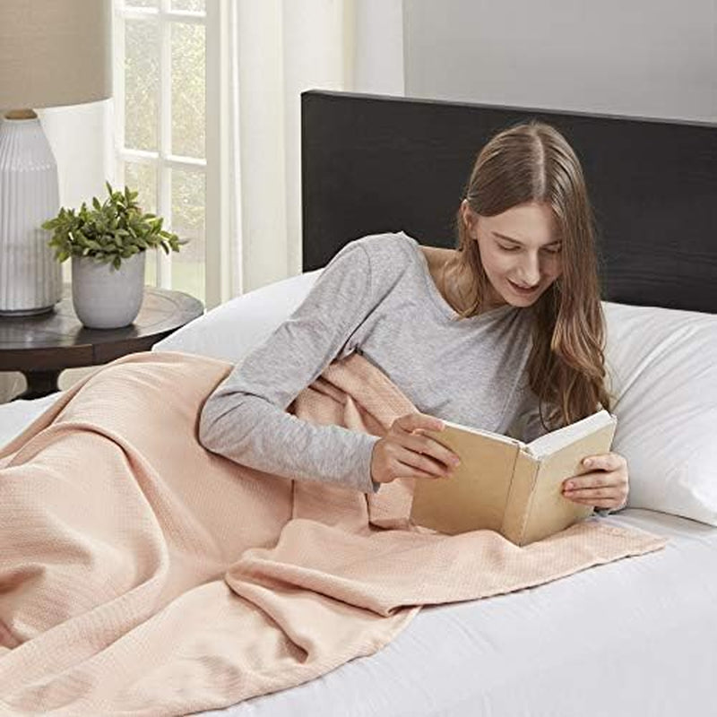 Madison Park Luxe vloeibaar katoen Hoge kwaliteit Zacht Comfortabel 100% ringgesponnen katoenen deken voor bedbank of bank Blush Full/Queen Quilts en quilts Naty Shop