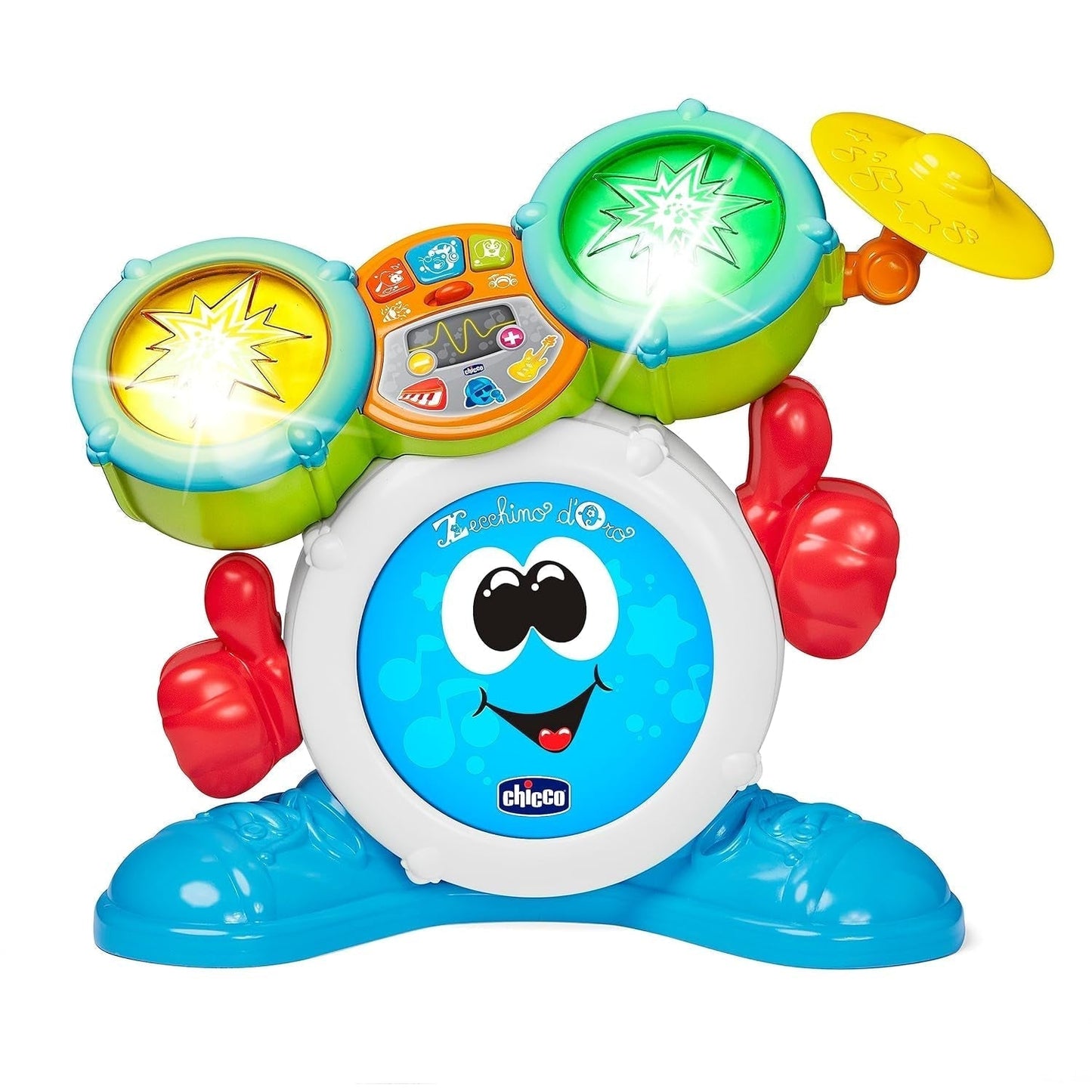 Chicco 00009820100000 Mi First drumstel met licht en geluid, 3 speelmodi muziekinstrument met batterij voor kinderen, veelkleurig, Large Jucarii Bebe Naty Shop Veelkleurig