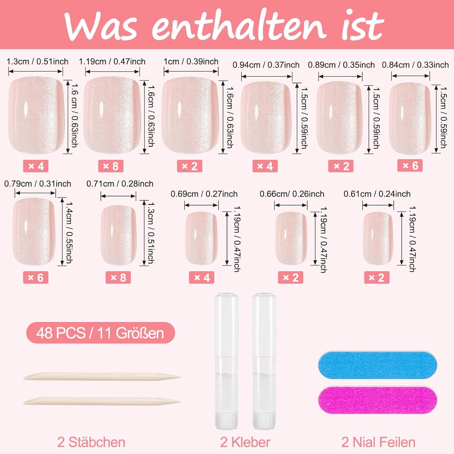 Kiiwah 48 stuks korte vierkante nagels roze kunstnagels lijm op korte nageltips valse nageltips