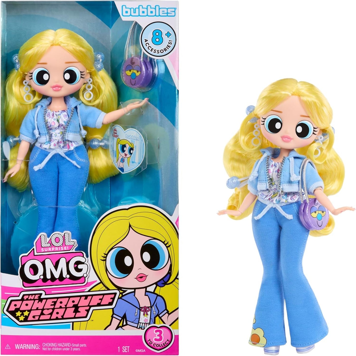 LOL. Verrassing! OMG The Powerpuff Girls Puppe - Bubbles - Enthält 1 Modepuppe, inclusief outfit en accessoires, 3 samen