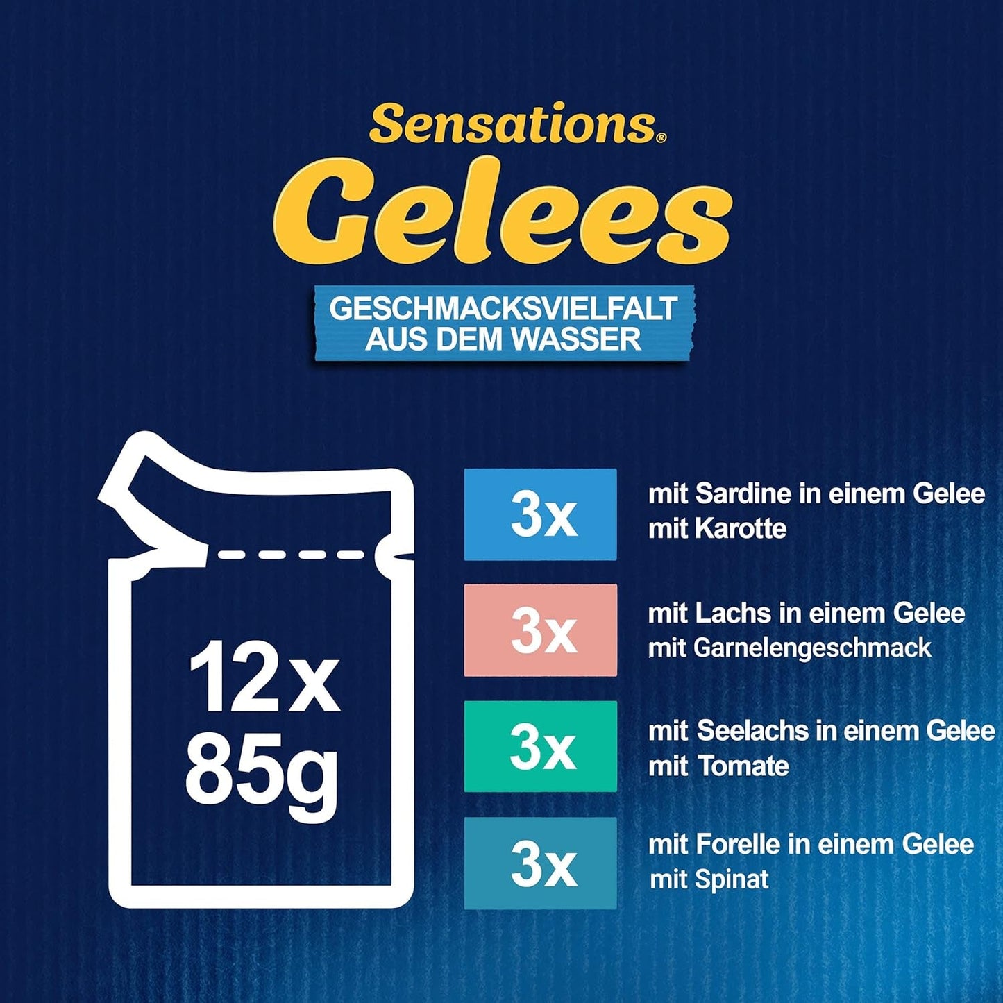 Felix Sensations Kattennatvoer in gelei, geassorteerde vismix, verpakking van 6 (6 x 12 zakjes van elk 85 g)