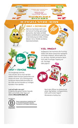 FRECHE FREUNDE Biologische mix in knijpzak met meerdere verpakkingen - fruit + granen, fruitpuree met granen in knijpzak voor baby's vanaf 6 maanden, veganistisch, verpakking van 3, 3 x (4 x 100 g)