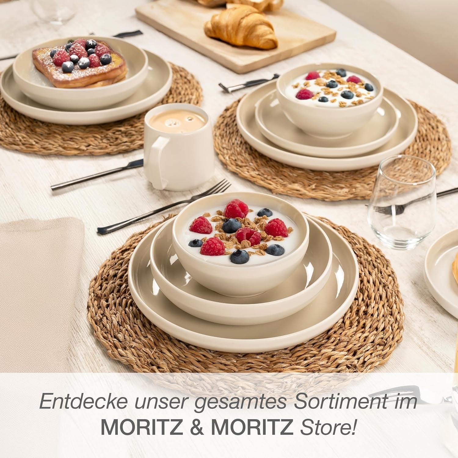 Moritz & Moritz CAVO steengoed servies voor 12 personen, 36-delig - Modern servies in zandkleur - Onderhoudsvriendelijke combinatieset met borden en schalen - Koffieservies