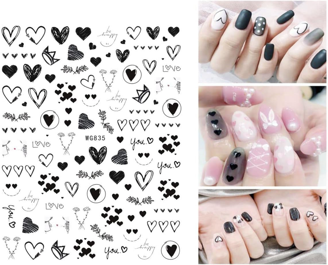 8 Blatt Nagelsticker Valentinstag Nagelaufkleber Selbstklebend Liebhaber Des Schwarzen Herzens Nail Art Sticker Decoratie Nageldesign Zubehör