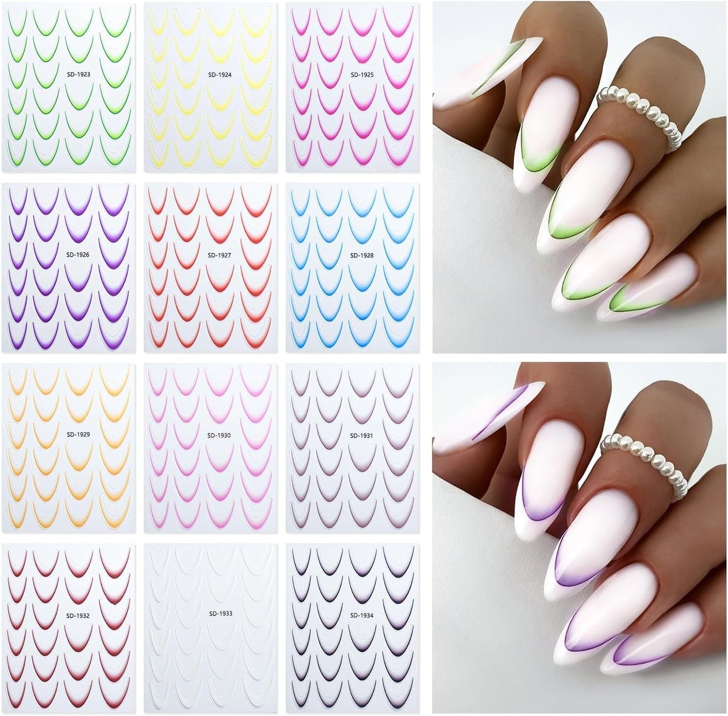 GZMAYUEN 12 kleuren Franse nagelstickers 3D Franse kleurverloop nagelstickers Zelfklevende nagelontwerp Nagelaccessoires