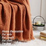 CREVENT Roest Gebreide Deken voor Bank Fauteuil Bed Woondecoratie Zacht Warm Gezellig Lichtgewicht Lente Zomer Herfst (127,8 X 152,4 cm Karamel / Bruin / Verbrand Oranje) CREVENT Bedden en Dekens